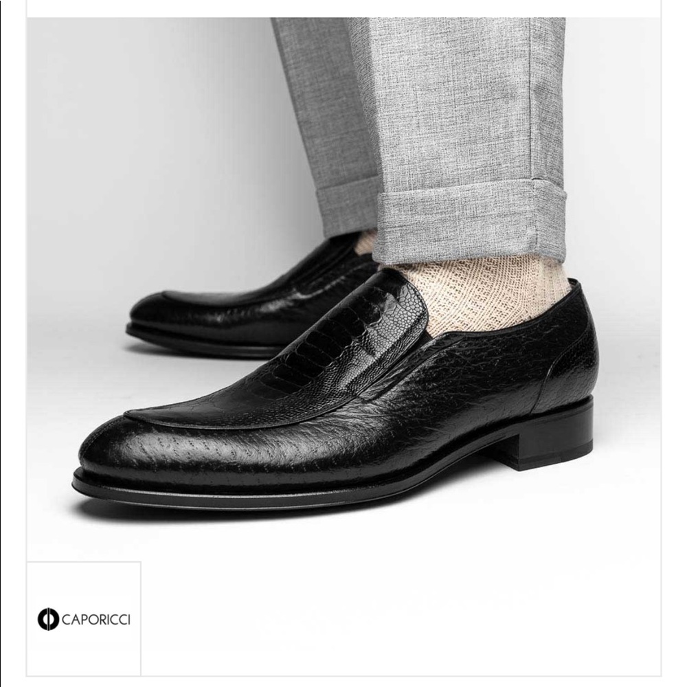 Caporicci 3324 Ostrich & Peccary Loafers Black - Picture 14 of 14